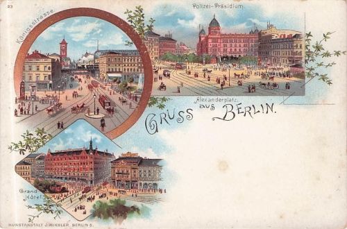 Lithographie Berlin, Grand Hotel, Alexanderplatz, Polizei-Präsidium, Königsstrasse