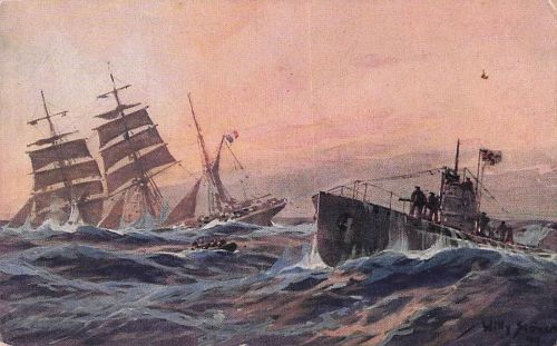 Französische Bark wir durch deutsches U-Boot im Atlantic versenlt. U-Boot -Spende 1917.