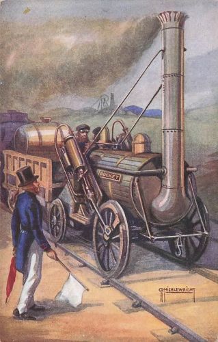 Künstler AK Dampflokomotive "Rocket" von Stephenson.