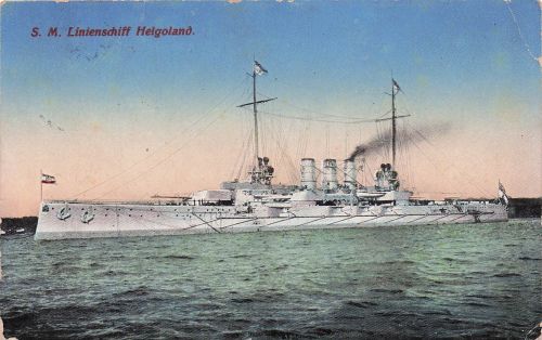 AK SMS Helgoland auf hoher See macht volle Fahrt Marine Schiffspost
