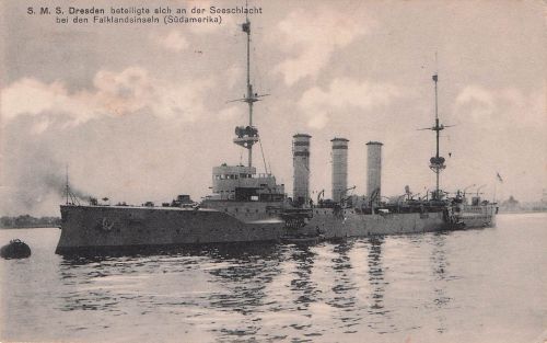 AK Ansichtskarte Postkarte Feldpost SMS Kl. Kreuzer Dresden versunken 1915