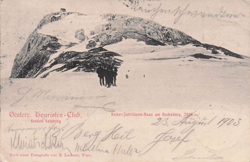 Kaiser-Jubiläums-Haus am Hochkönig, 2038 m.Nach einer Fotografie von R. Lechner, Wien.