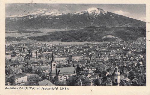 AK Innsbruck, Ortsansicht mit Hötting und Patscherkofel