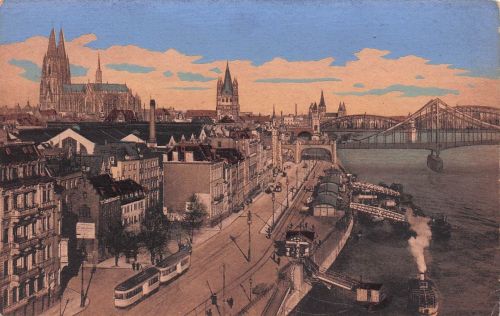 Ansichtskarte Köln Rhein Partie mit Werft, Stadt Ansicht