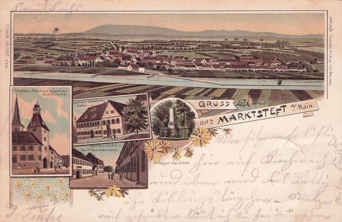 Lithographie Marktsteft a. Main, Gasthaus zum schwarzen Adler, Gasthäuser zum Anker und zum Hirschen