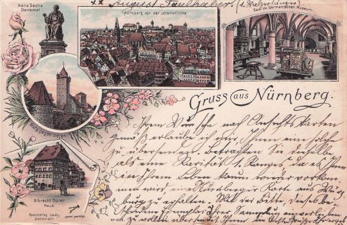 Lithographie Nürnberg, Albrecht Dürer Haus, Saal im Germanischen Museum