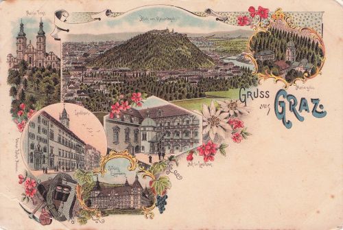 Lithographie Graz, Landhaus, Schloss Eggenberg, Mariagrün