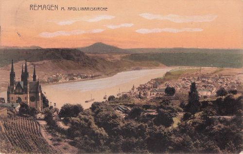 Ak Remagen am Rhein, Ortsansicht und Apollinariskirche