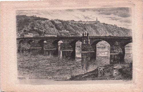 Künstler Ak Trier an der Mosel, Römerbrücke, Mariensäule