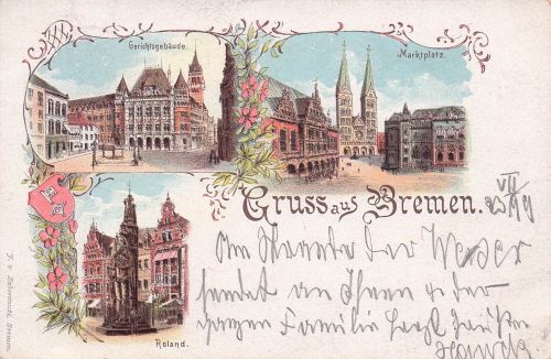 Litho Hansestadt Bremen, Marktplatz, Gerichtsgebäude, Roland