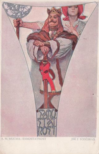 Künstler-AK Alphonse Mucha: König stützt sich auf sein Schwert