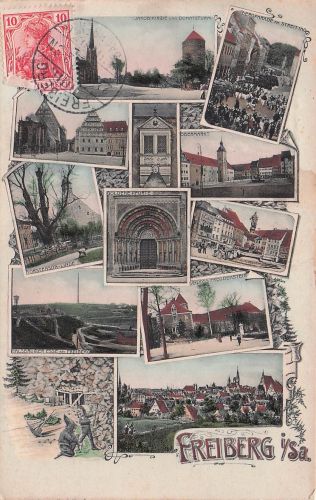 AK Freiberg Sachsen 1908 Bergbau Zwerghalsbrücke Bergparade am Streittag