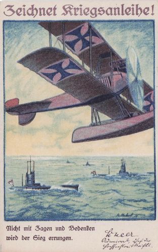 Zeichnet Kriegsanleihe Wasserflugzeug 1. Weltkrieg AK 1914