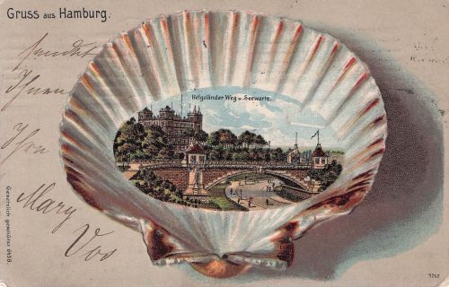 Passepartout-Lithographie Hamburg-St.Pauli, Helgoländer Weg und Seewarte