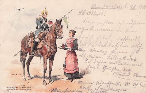 Prosit! CBECKER, Sächs Soldaten Postkarte № 10. Druck u. Verlag v. M. Seeger, Stuttgart.