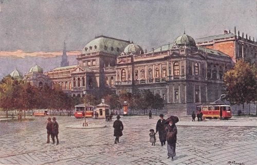 AK Wien I, Universität, Fussgänger, Strassenbahn