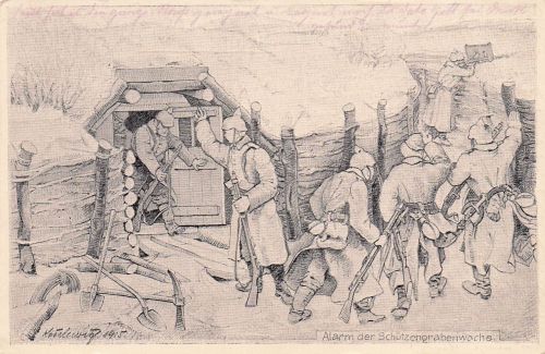 WW1 Postkarte Alarm der Schützengrabenwache