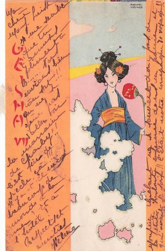 Jugendstil Künstler Litho Kirchner, Raphael, Geisha, Japanerin im Kimono