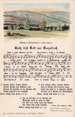 Künstlerkarte Anton Günther Lied AK Nr. 24 Grüß dich Gott mein Erzgebirge