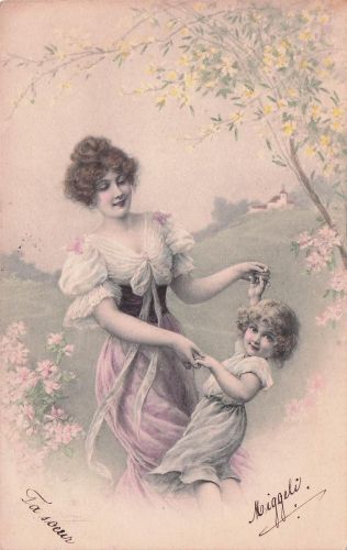 oyeuses Paques - Mutter und Kind tanzen AK M. Munk Wien 1908