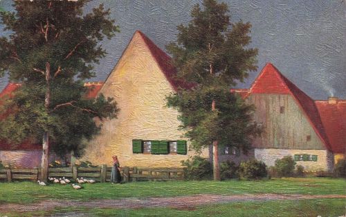 Künstler-AK Degi Nr. 1138: Bauernhaus Im Abendsonnenschein, Ölgemälde-Imitations-AK