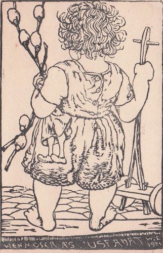 Schwarz-Weiß-Holzschnitt-Illustration eines Kindes,