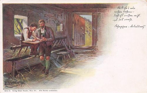 Künstler-AK E. Döcker: Ein Bauer lässt einen Brief schreiben