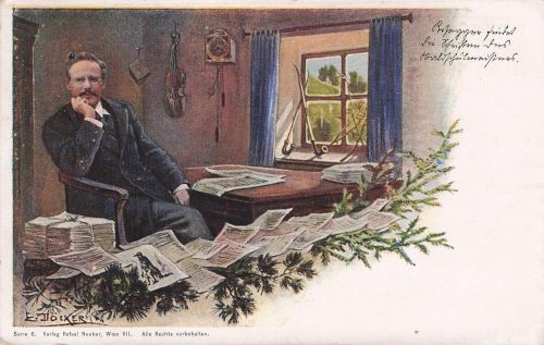 Künstler-AK E. Döcker: Heimatdichter Rosegger in seinem Arbeitszimmer