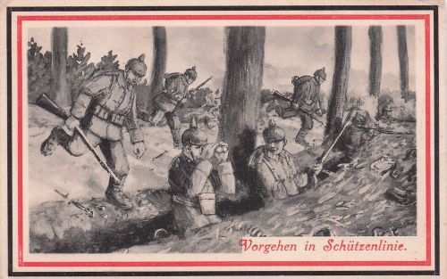Künstler Ansichtskarte / Postkarte Vorgehen in Schützenlinie, I WK