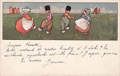 Lithographie Zwei Paare in Tracht beim Tanz, Holland