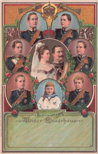 Präge Litho Unser Kaiserhaus, Kaiser Wilhelm II. von Preußen, Kaiserin Auguste Viktoria, Kinder