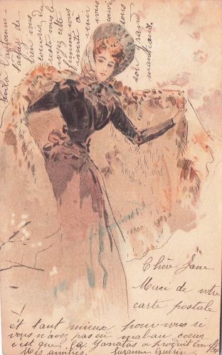 Originale antike Kunstpostkarte „Jugendstil-Dame“