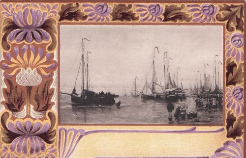 Hafenlandschaft mit mehreren Segelbooten darstellt.