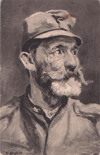Künstler Ansichtskarte / Postkarte Landsturmsoldat in Uniform, Portrait