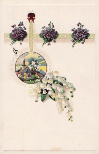 Veilchenstraeusse als Borduere, litho Maigloeckchen 1913