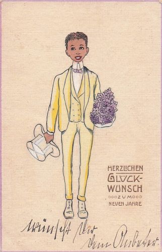 Künstler-AK Junger adretter Mann schenkt zum HERZLICHEN GLVCK-WUNSCH OOOZ U MOOO NEVEN JAHRE
