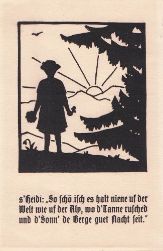 Heidi-Buch, die von L. Büchsel-Schmidt stammt. Es ist eine Szene, die Heidi auf einer Alp darstellt.