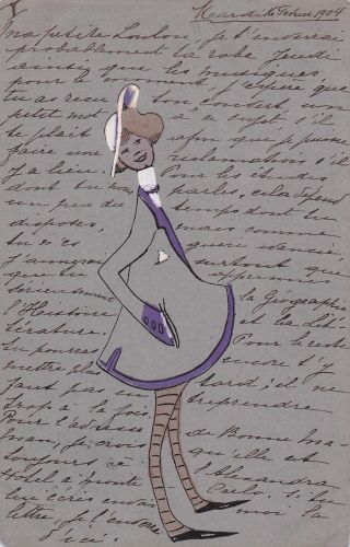 Postkarte mit einem Mode-Entwurf des französischen Künstlers