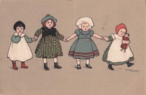 Künstlerin Ethel Parkinson. Es zeigt vier Kinder, die sich an den Händen halten