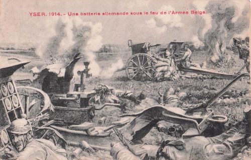 YSER. 1914. - Une batterie allemande sous le feu de l'Armée Belge.