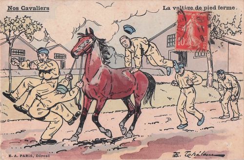 Nos Cavaliers“ (Unsere Reiter) und dem Untertitel „La voltige de pied ferme“