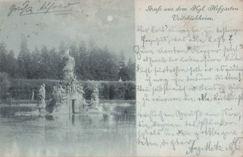 Mondschein-AK Veitshöchheim, Königlicher Hofgarten, Statue