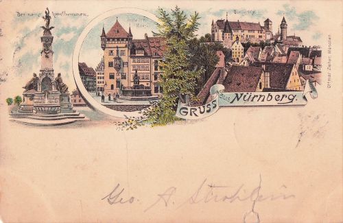 Lithographie Nürnberg, Der neue Kunstbrunnen, Die Burg