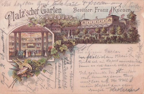 Lithographie Würzburg, Gasthaus Platz`scher Garten, Innenansicht