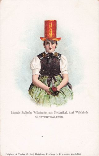 Lebende Badische Volkstracht aus Glotterthal, Amt Waldkirch. GLOTTERTHALERIN.