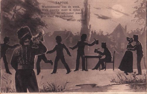 ТАРТОЕ. Wachtmeester van de week, Welk paardje moet ik rijden ? Neem dan de schimmel maan Die staat op ziekenstal. Militair signaal.