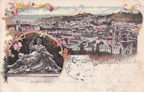 Lithographie Stuttgart, Eberhards-Gruppe, Ortsansicht