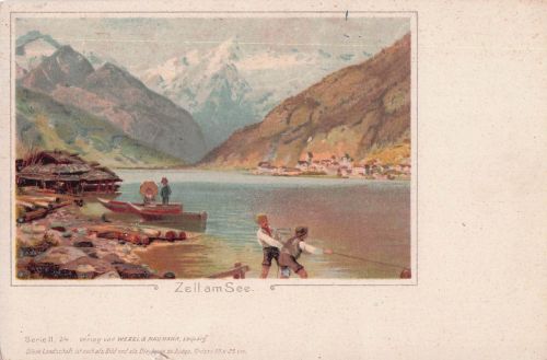 Lithographie Zell am See, Partie am See