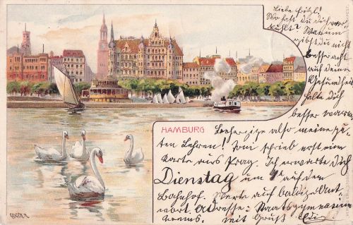 Hamburg Schwaene Dampfschiff Segelboote Kat. Hamburg