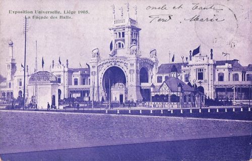 Exposition Universelle, Liége 1905. La Façade des Halls.